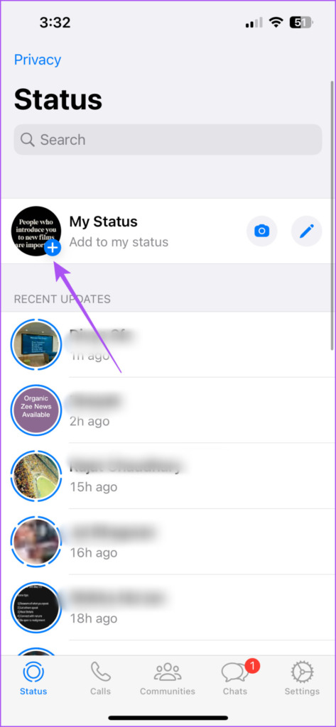 add status in WhatsApp iPhone 
