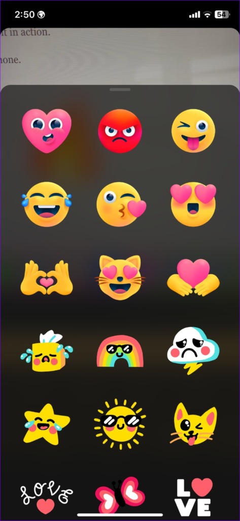 stickers menu in Messenger