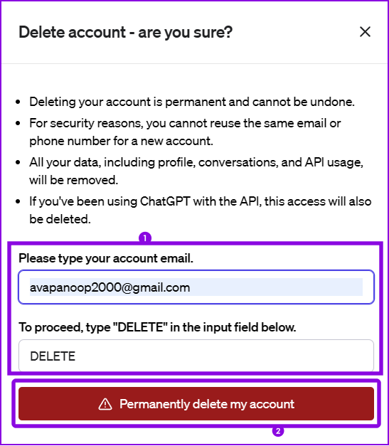 add your credentials and hit permanently delete my account