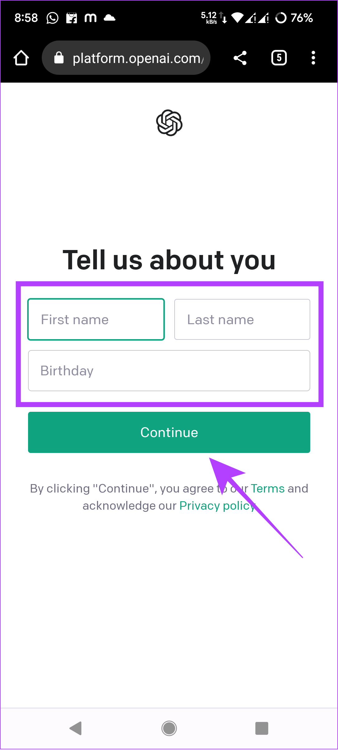 add your personal information