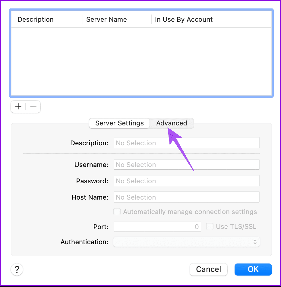 advanced settings smtp server list mail app mac