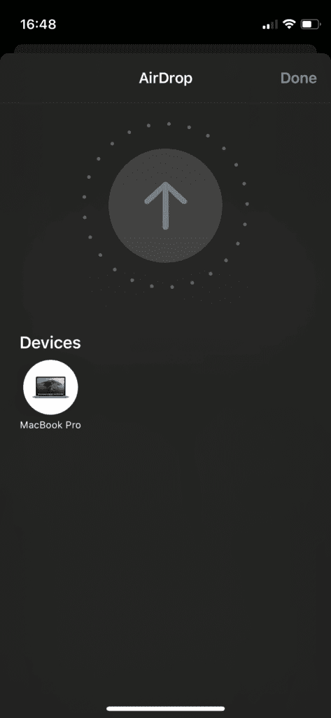 Select device to AirDrop
