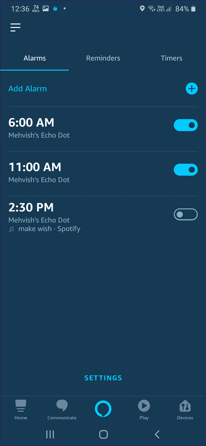Alexa alarms on echo guide 3