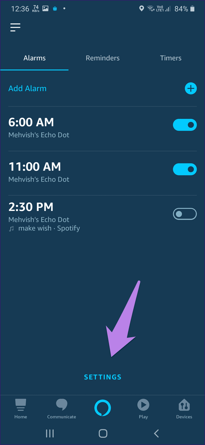 Alexa alarms on echo guide 7