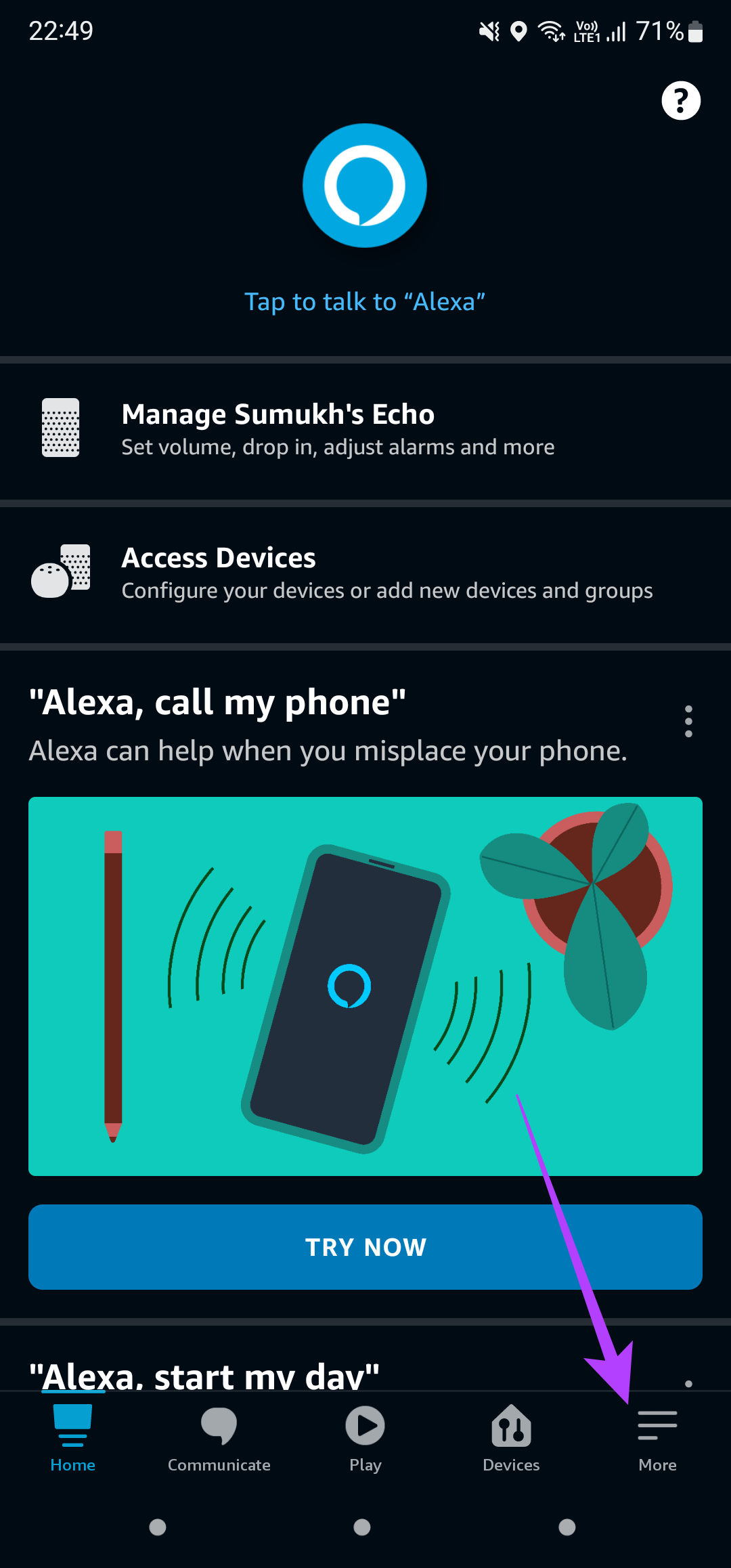more tab on Alexa app