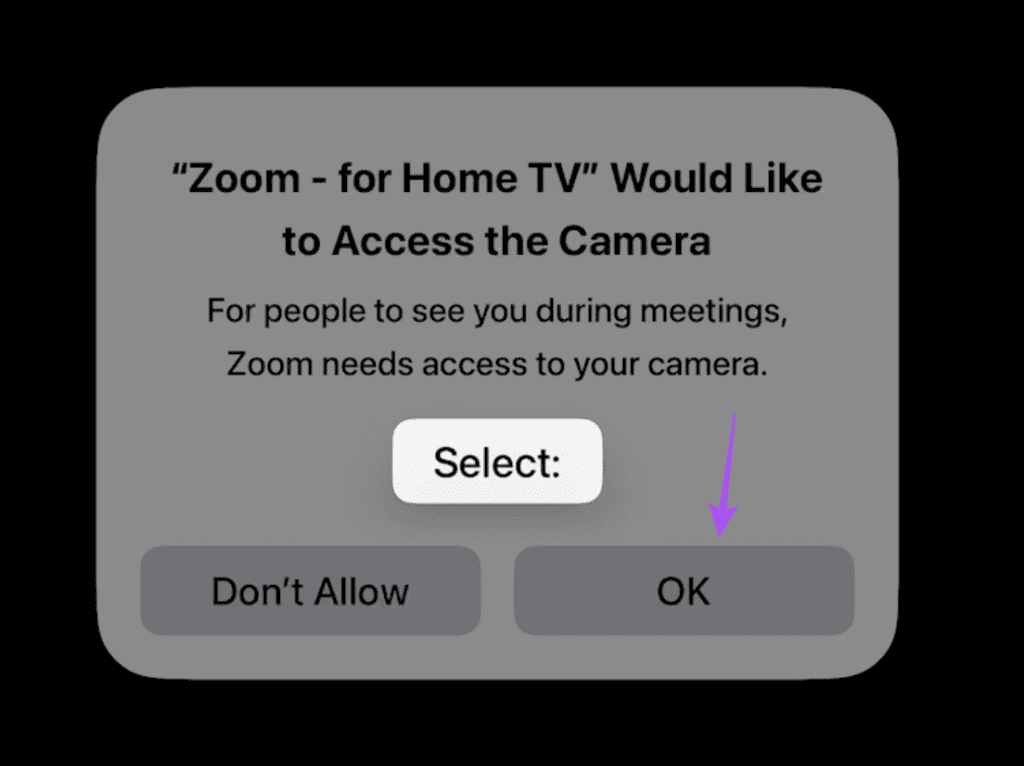 allow camera access zoom apple tv 4k