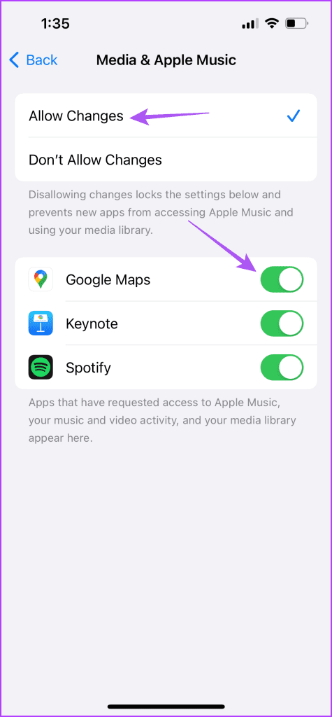 allow google maps for apple music screen time iphone