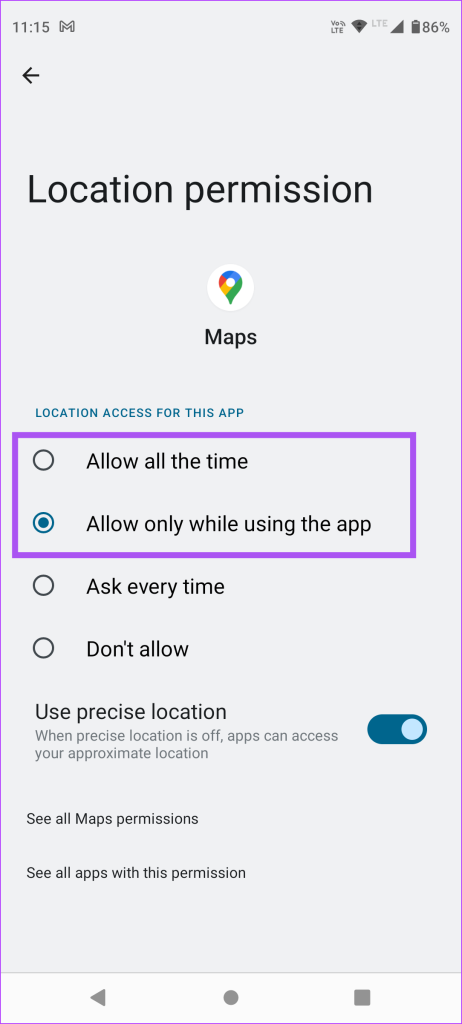 enable precise location google maps android