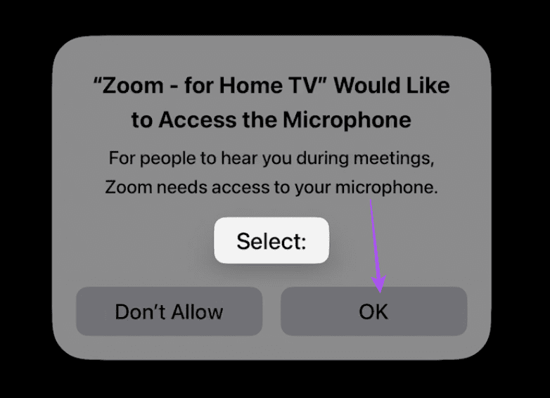 allow mic access zoom apple tv 4k