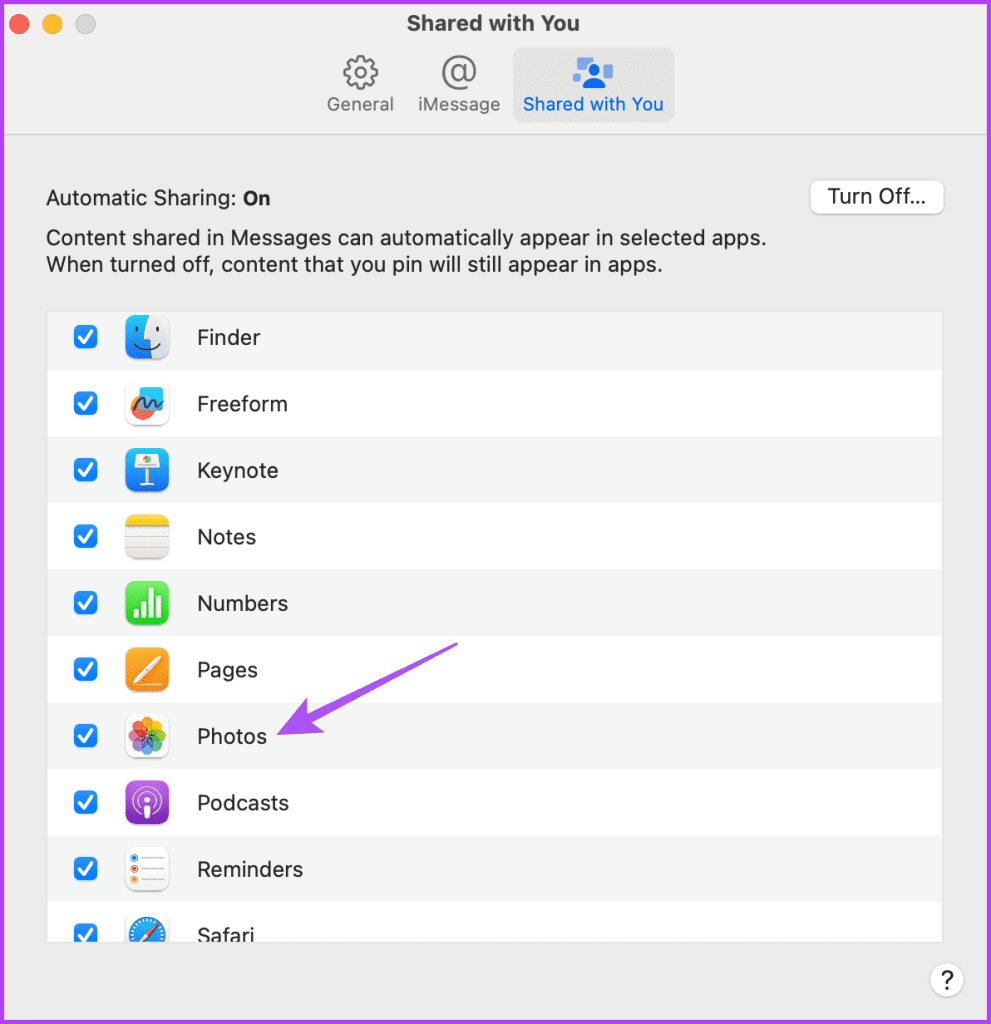 allow photos for shared with you on messages mac