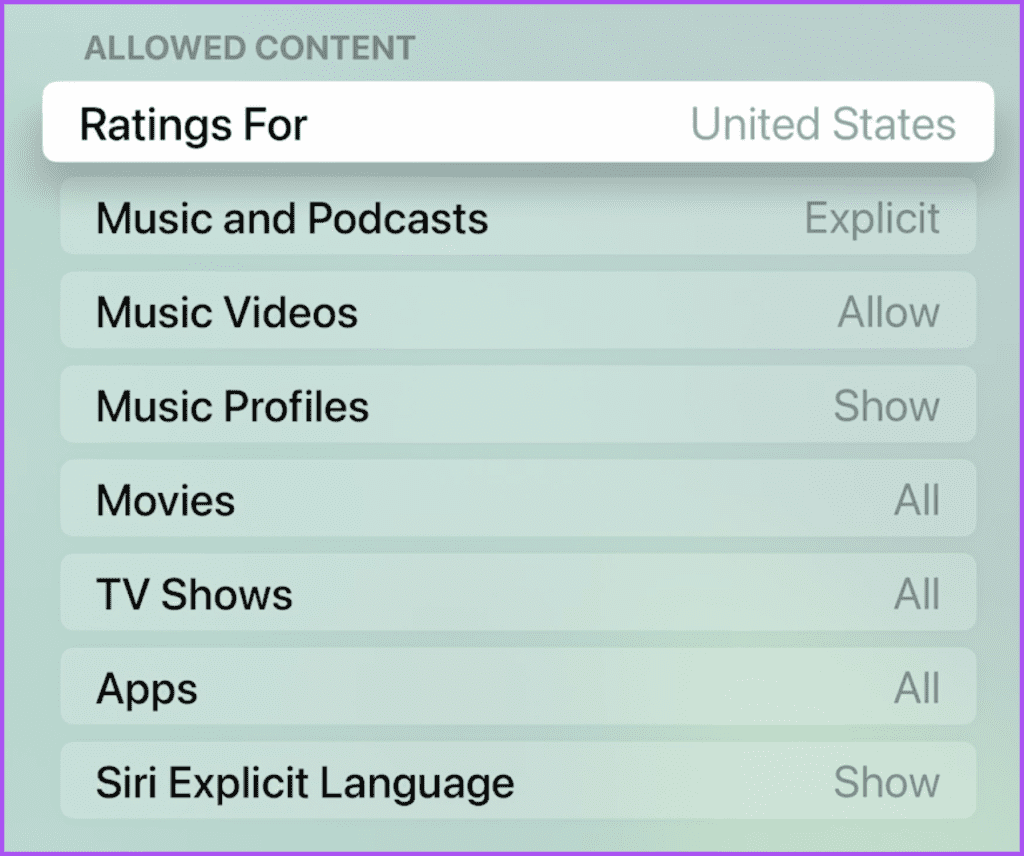 allowed content restrictions apple tv