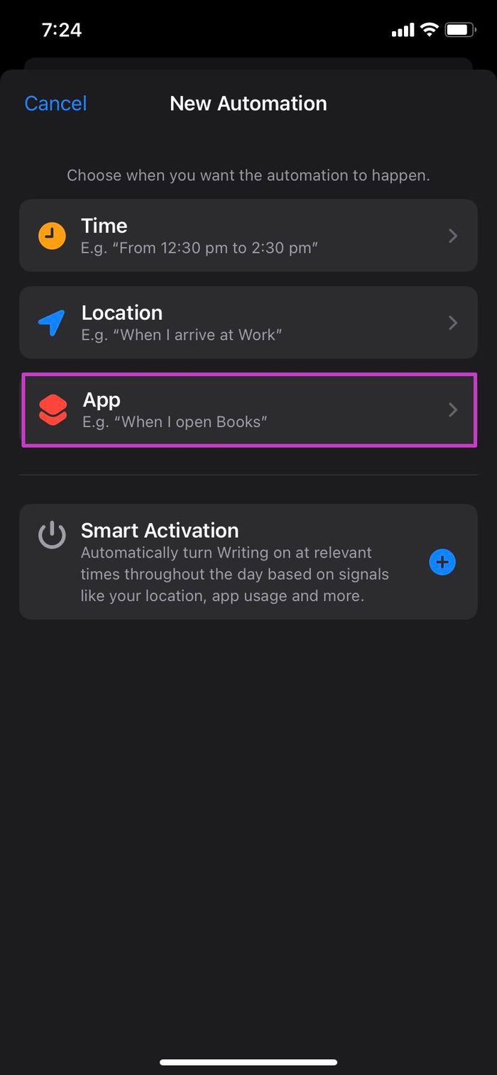App based focus mode