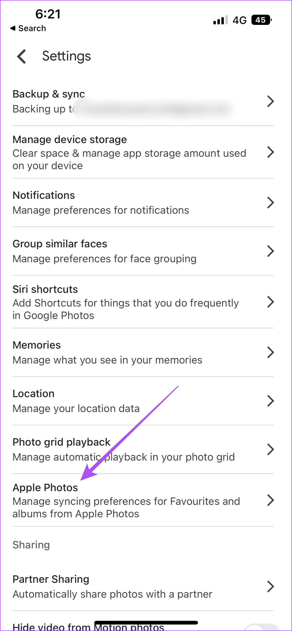 apple photos google photos settings iPhone