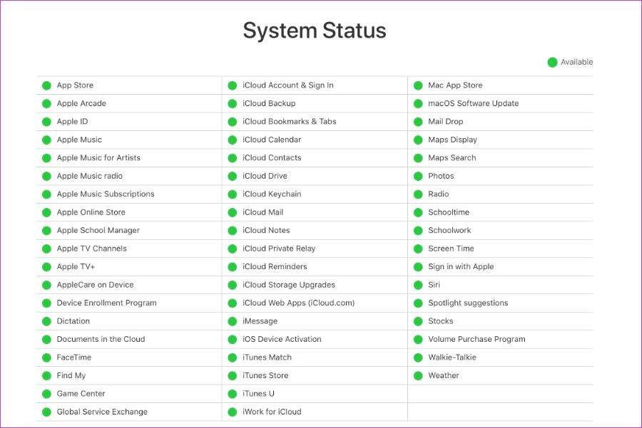 Apple system status
