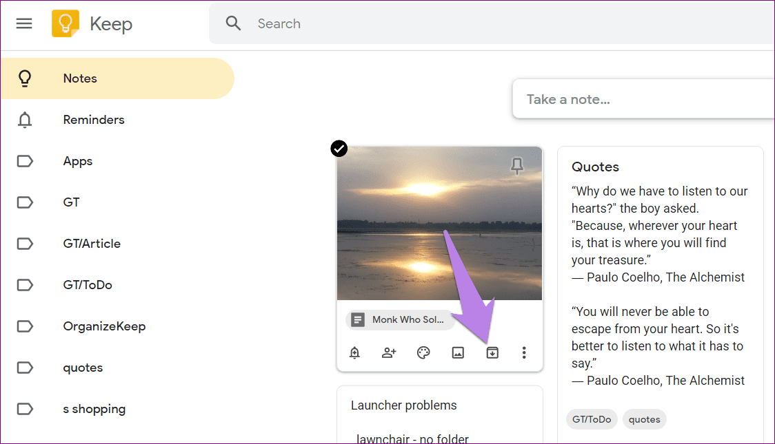 Archive in google keep notes 4