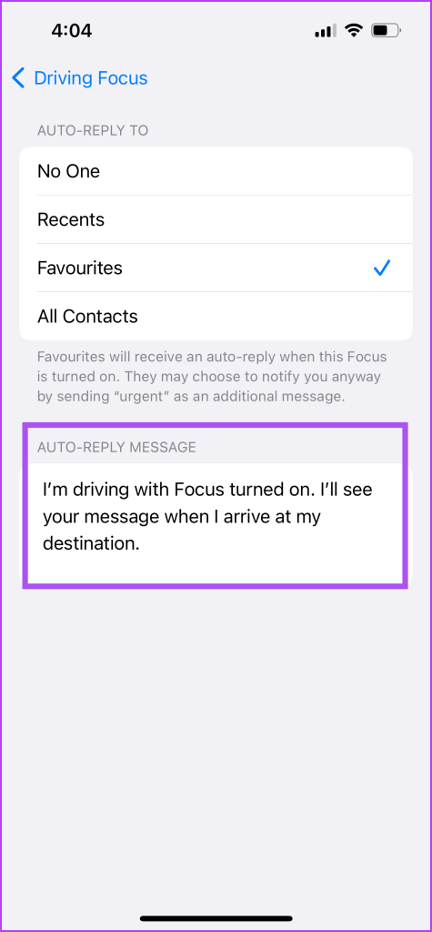 auto reply message driving focus iphone