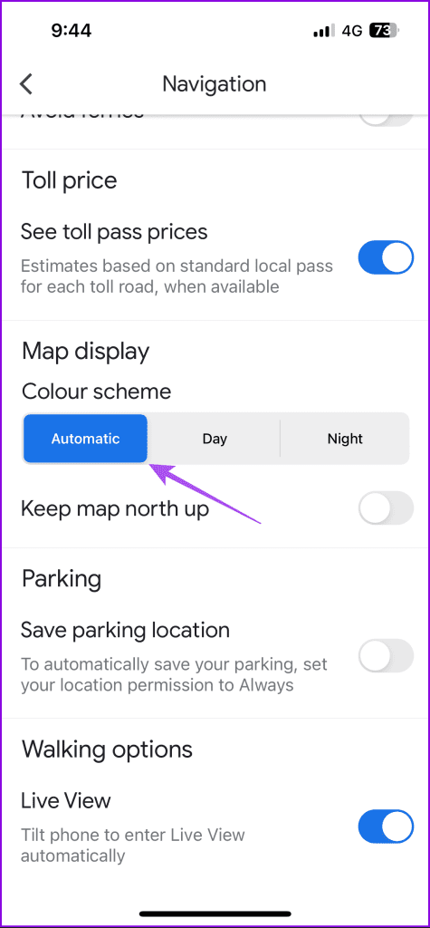 automatic color scheme google maps 