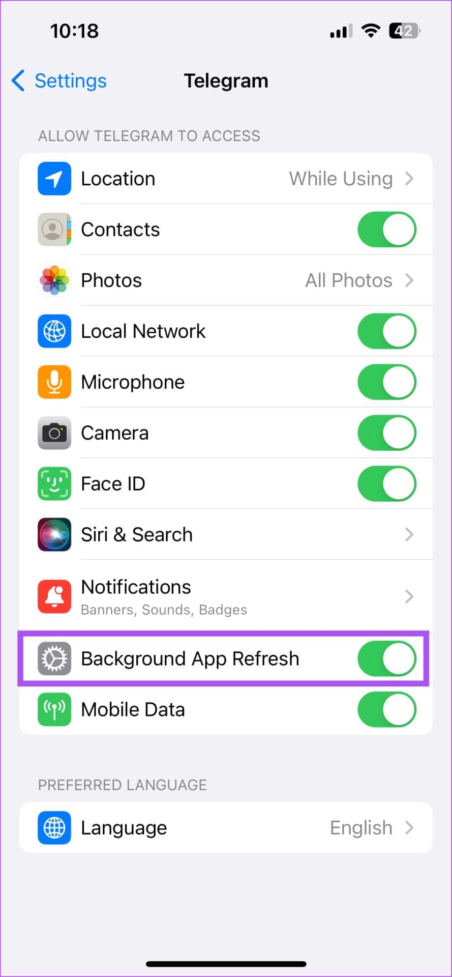 background app refresh telegram settings iphone