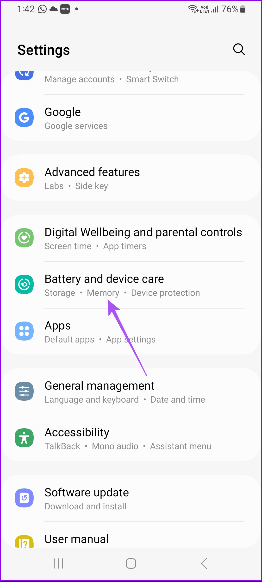 battery and device care settings samsung 1