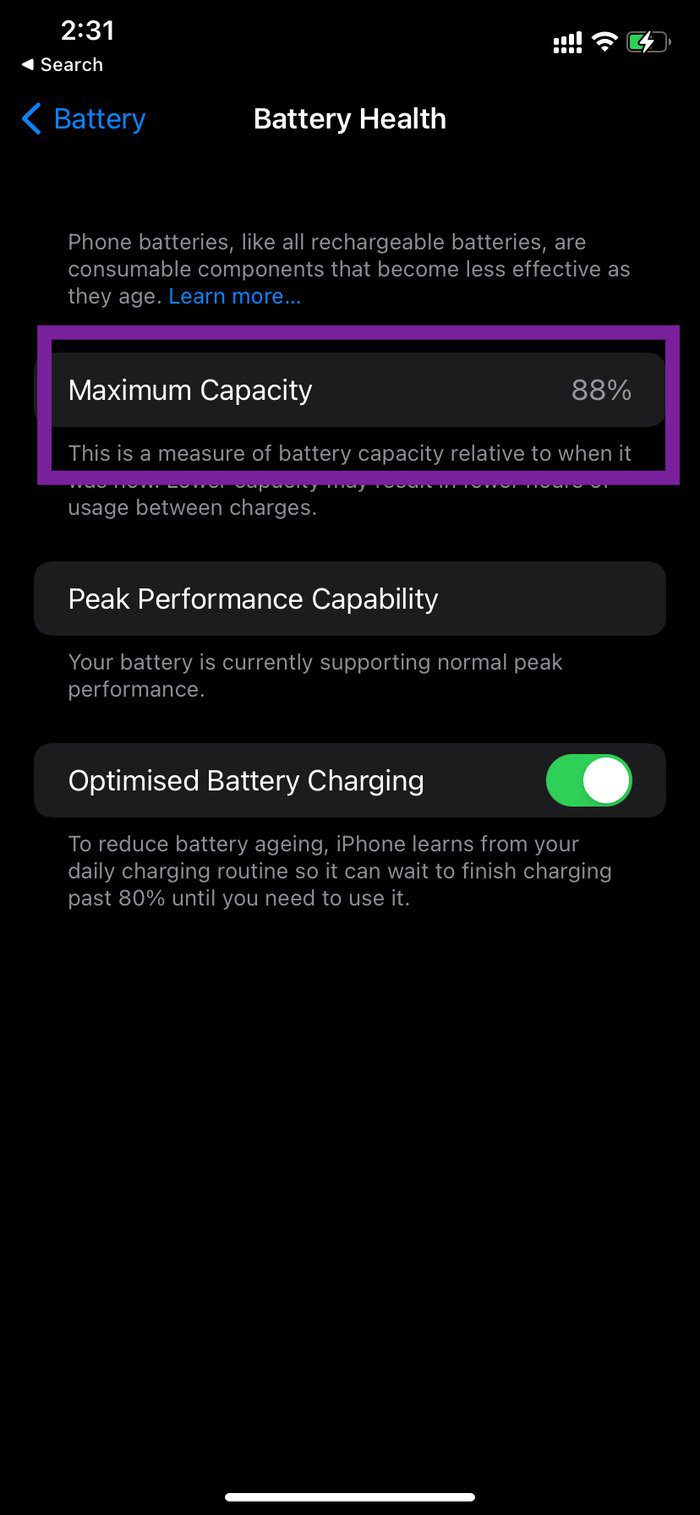 Battery health on i Phone