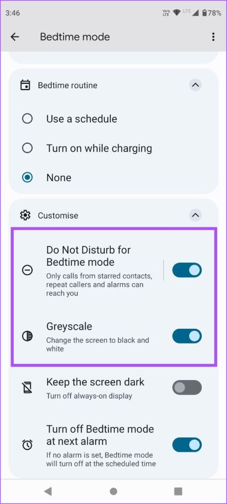 bedtime mode settings clock app android