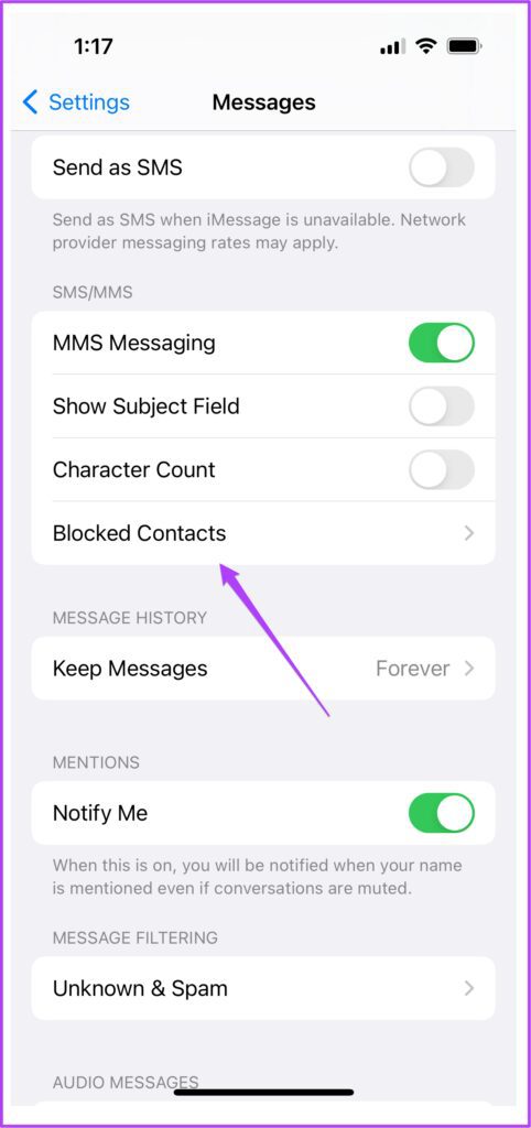 blocked contacts option on iPhone
