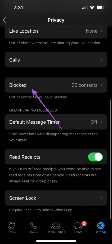 blocked contacts whatsapp iphone