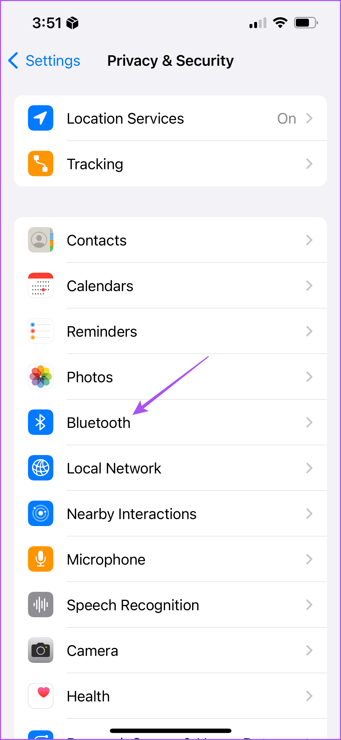 bluetooth privacy settings iphone