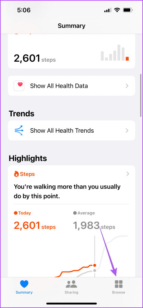 browse health app iPhone 1