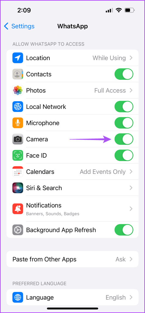 camera permission whatsapp settings iPhone