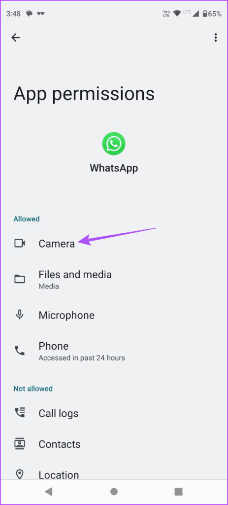 camera permissions whatsapp android