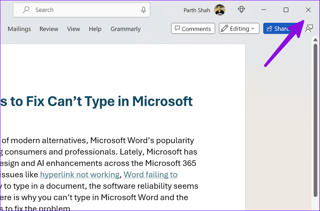 can not type in Microsoft Word 8