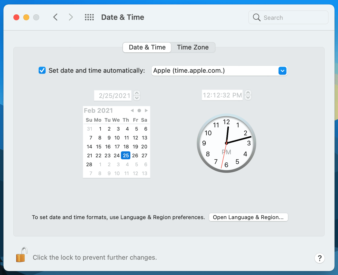 Change date time on mac