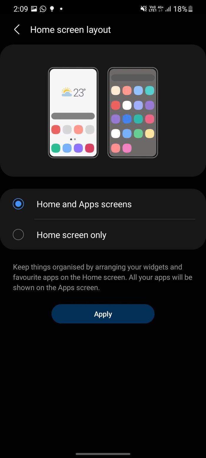 Change home screen layout