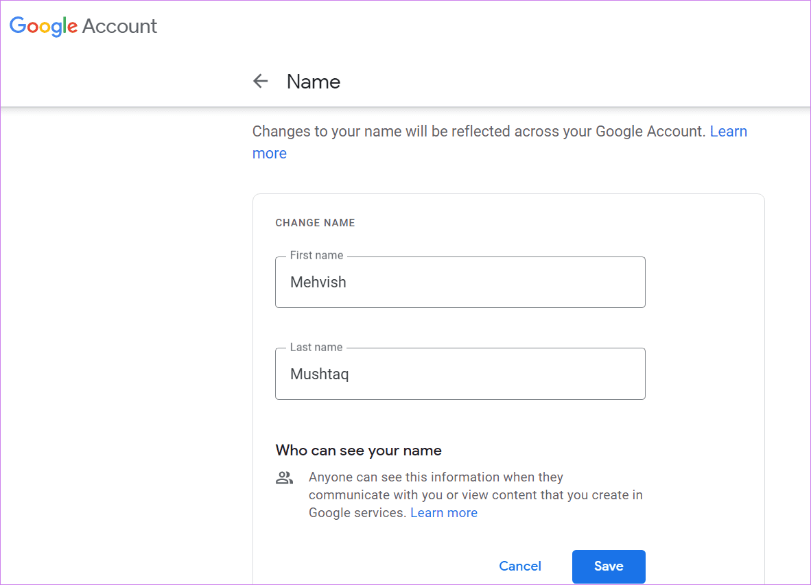 Change name and profile picture google meet 3