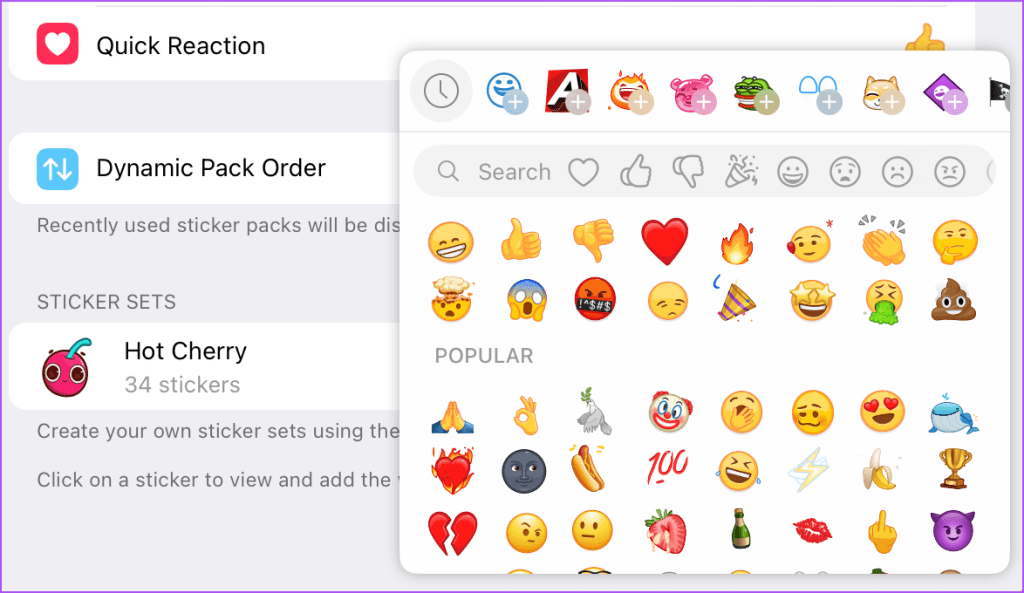 change quick reaction in telegram on desktop