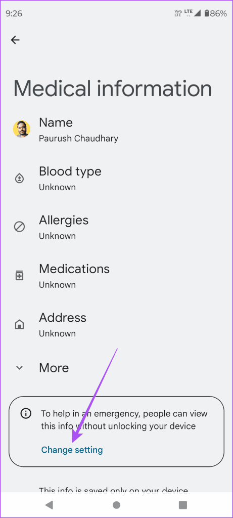 change settings medical info android