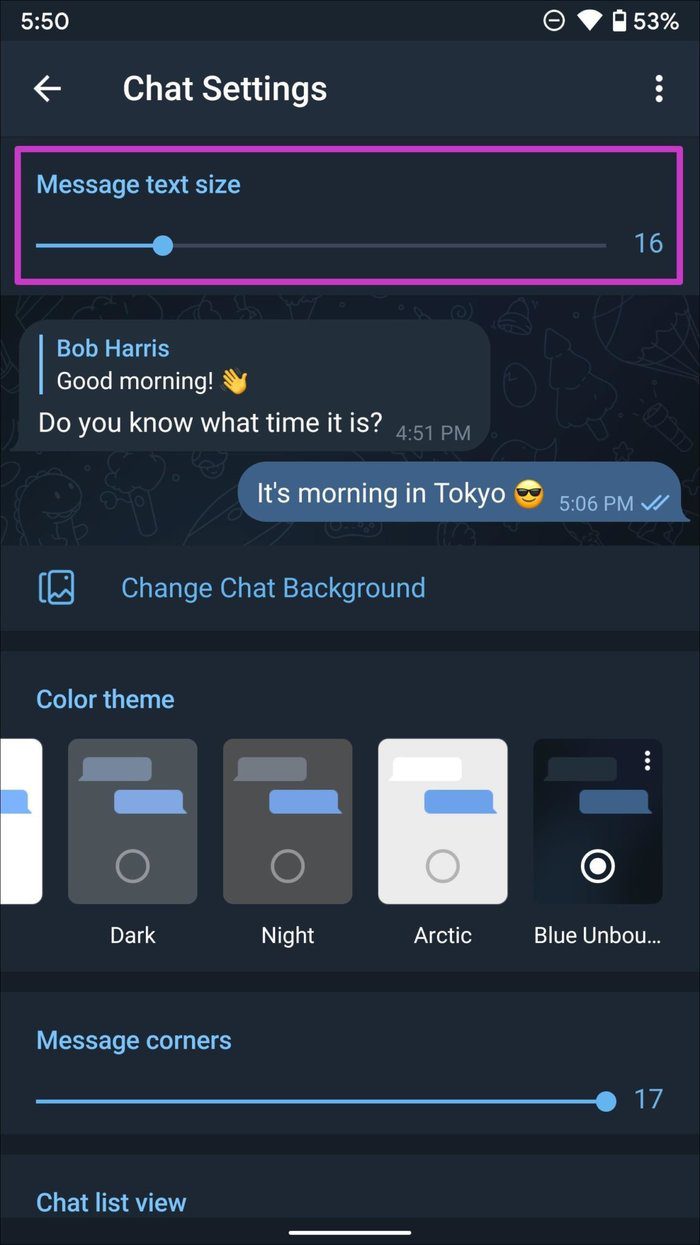 Change telegram message text size