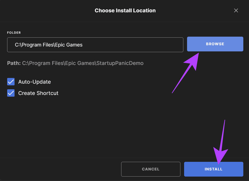 change the download location in Epic Games and hit Install