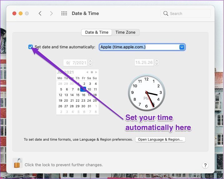 Change time automatically mac