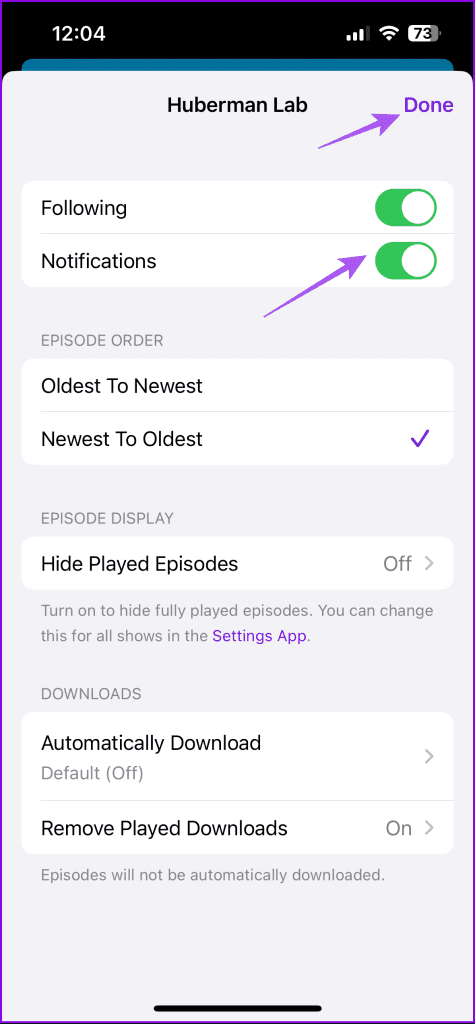 check podcast notifications iphone