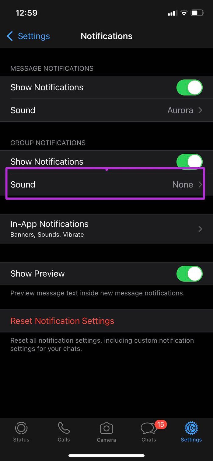 Check whatsapp notification sound on i Phone