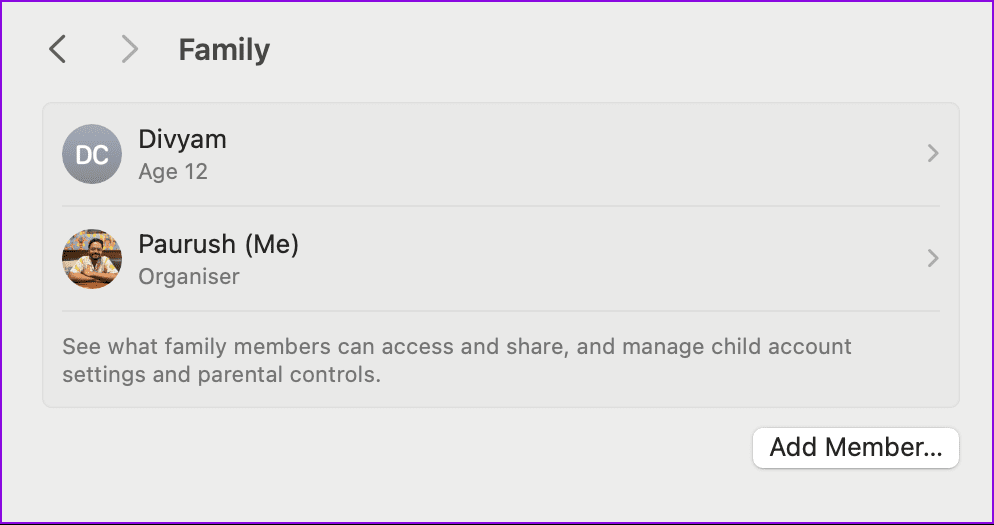 child account family sharing mac