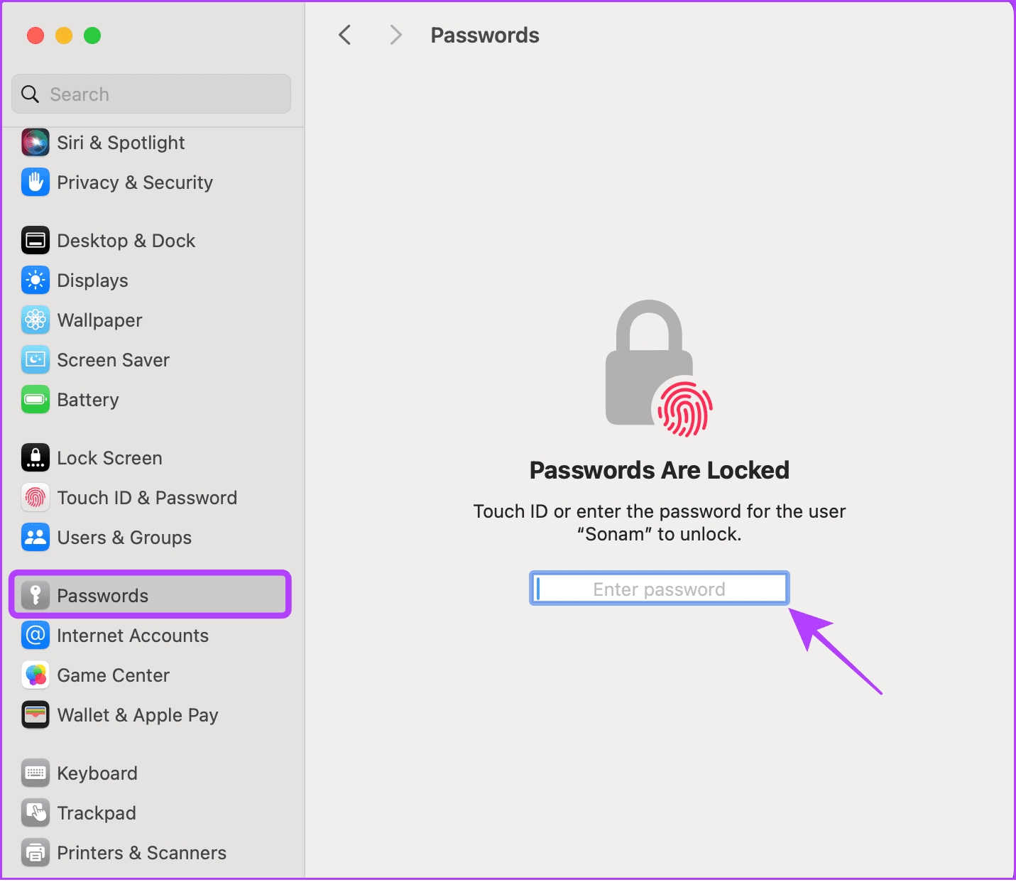 choose Passwords and verify your device