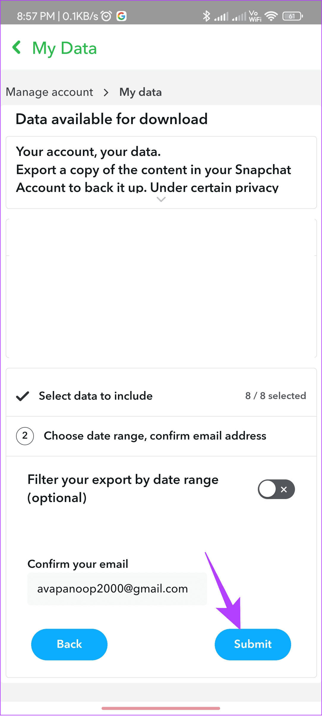 choose Submit to continue