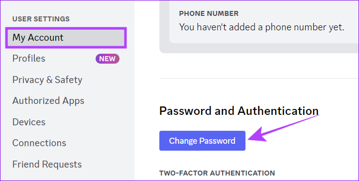 choose account and tap change password