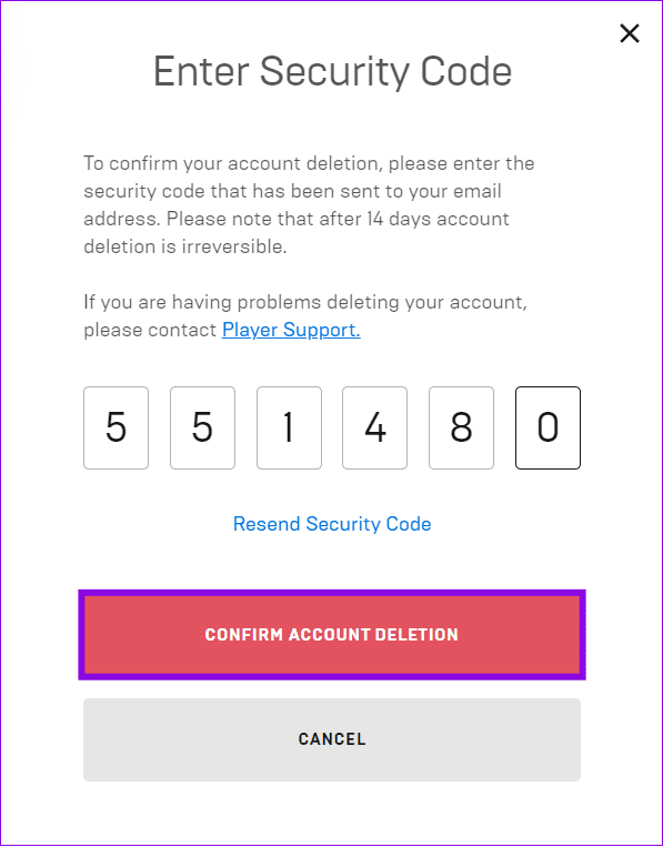 choose confirm account deletion