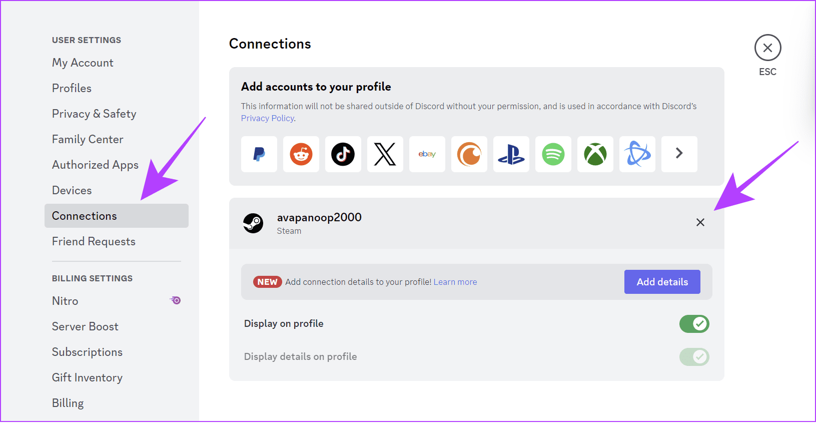 choose connection and click the X mark next to your Steam username