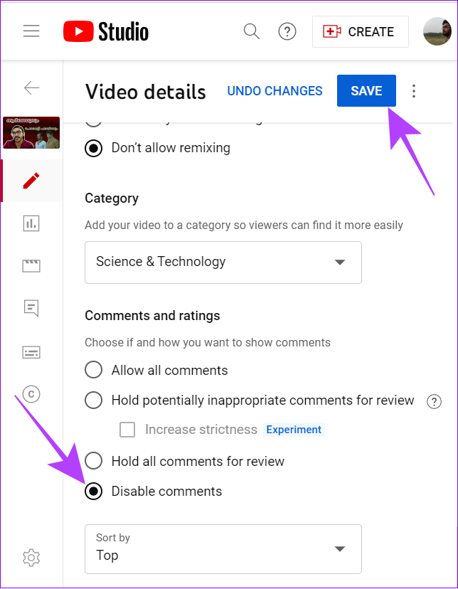 choose disable comments and hit save