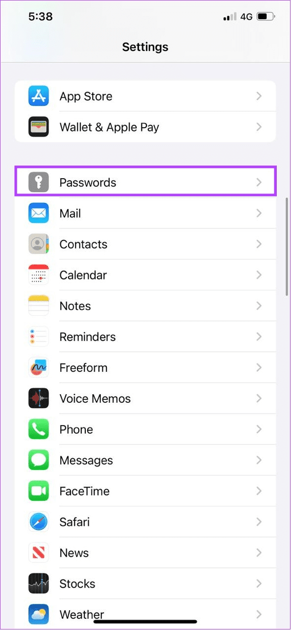choose passwords from Settings on iPhone